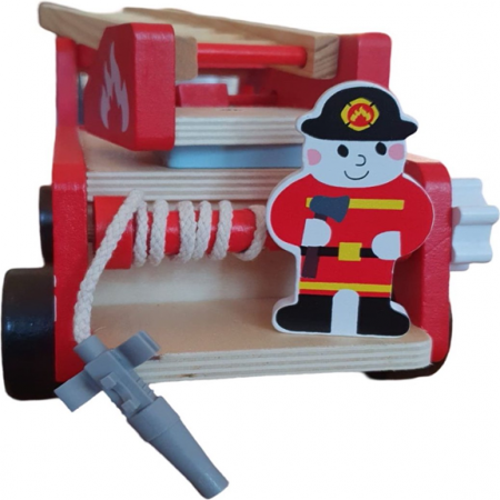 Masina de pompieri din lemn cu figurine – Jucarie educativa Montessori 3+ [3]