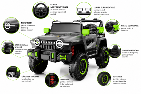 Mașină electrică 4x4 cu motor 380W, roți EVA și design off-road premium - Verde [3]