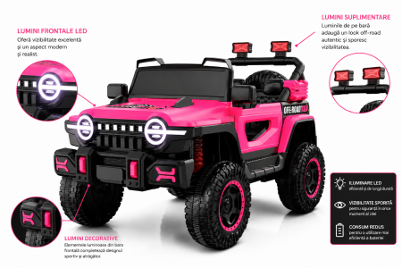 Mașină electrică 4x4 cu motor 380W, roți EVA și design off-road premium -Roz [2]