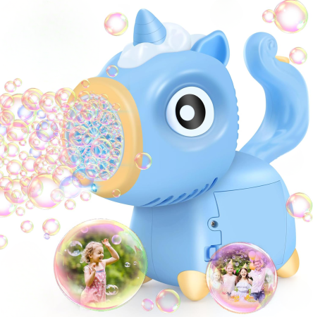 Joaca de Vara & Apa - Mașină electrică pentru baloane de săpun cu design unicorn albastru