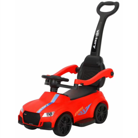 Mașinuță de împins 2 în 1 cu melodii, lumini și mâner parental detașabil - Roșu [3]