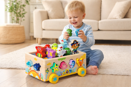 Mașinuță din lemn cu activități de pescuit magnetic – Pirații și lumea subacvatică [2]