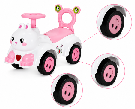 Mașinuță ride-on fără pedale Iepuraș cu muzică și lumini - Roz [2]