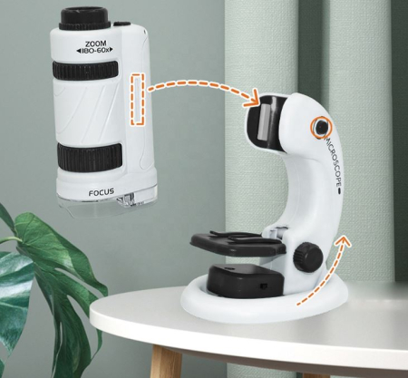 Microscop portabil 60X-180X cu lumină LED și adaptor pentru telefon [6]