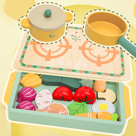 Mini bucătărie din lemn cu vase și accesorii [4]