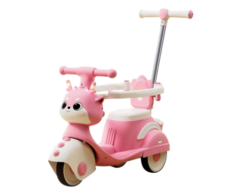 Masinute Electrice - Motocicletă ride-on 4 în 1 pentru copii cu copertină și mâner parental - Roz