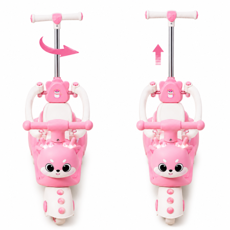 Motocicletă ride-on 4 în 1 pentru copii cu copertină și mâner parental - Roz [3]