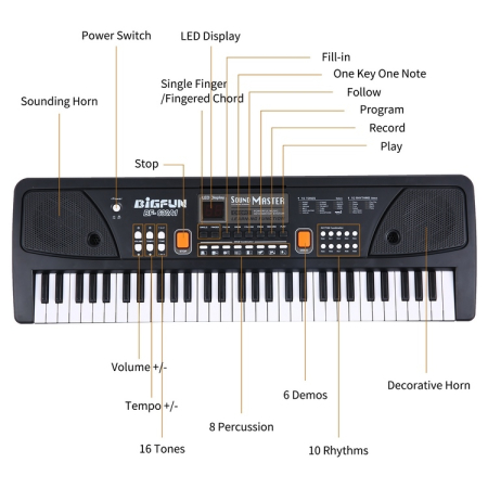 Orgă muzicală pentru copii „Sound Master”, 61 clape, microfon și funcții interactive [3]