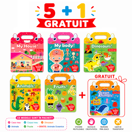 Toate Jucariile pentru Copii - Pachet 1 -  5+1 Gratuit – Carti cu Stickere Reutilizabile