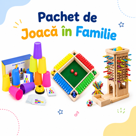 Jucarii Educative & Invatare - Pachet 3 jocuri de societate din lemn pentru familie – Speed Cups, Plunk, Shut the Box