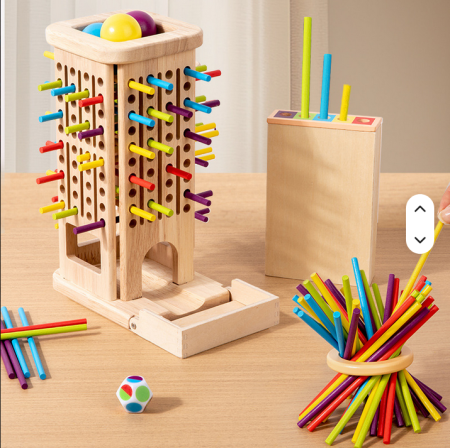 Pachet 3 jocuri de societate din lemn pentru familie – Speed Cups, Plunk, Shut the Box [3]