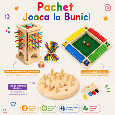 Toate Jucariile pentru Copii - Pachet Vacanta la Bunici - 3 Jocuri din Lemn | ZukiToys