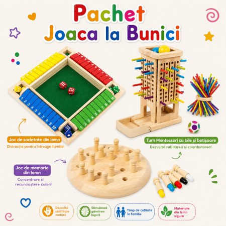 Toate Jucariile pentru Copii - Pachet Vacanta la Bunici - 3 Jocuri din Lemn | ZukiToys