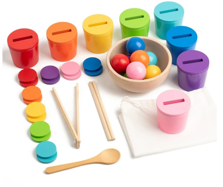 Pachet Montessori din lemn copii 2 ani – sortare culori cu pahare, puzzle umbre si cuburi de snuruit [2]