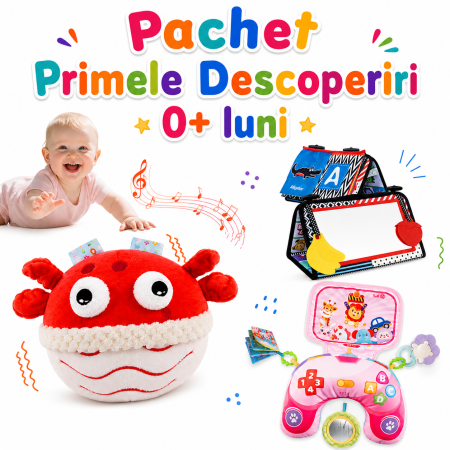 Pachete ZukiToys - Pachet senzorial bebelusi 0 luni – perna tummy-time, carte senzoriala Montessori si crab din plus