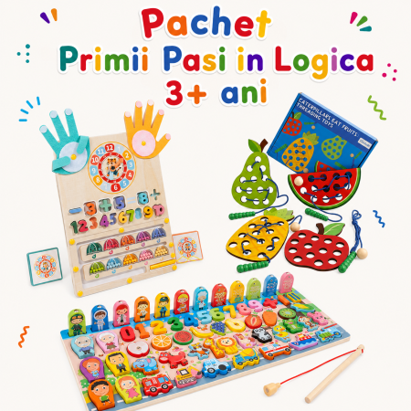 Pachete ZukiToys - Pachet matematica Montessori copii 3 ani – placa logaritmica 6 in 1, joc magnetic numarare si snuruit fructe