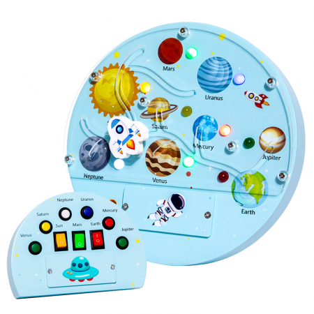 Jucarii educative - Panou activitati Montessori cu comutator LED – tema spatiu