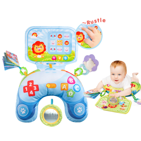 Jucarii pentru Bebe (0–2 ani) - Perna Tummy-Time - Carti Textile, Jucarii Senzoriale si sunete - albastru
