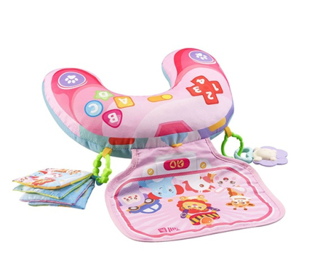 Perna Tummy-Time - Carti Textile, Jucarii Senzoriale si sunete - roz [1]