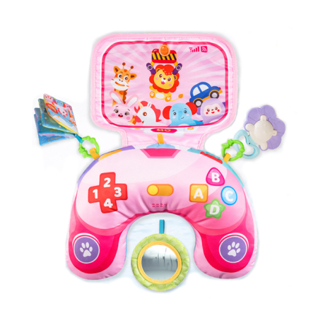 Jucarii Interactive & Sensoriale - Perna Tummy-Time - Carti Textile, Jucarii Senzoriale si sunete - roz