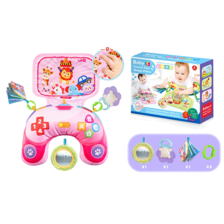 Perna Tummy-Time - Carti Textile, Jucarii Senzoriale si sunete - roz [3]