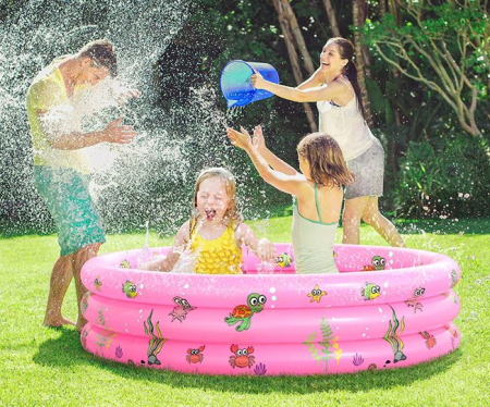 Piscină gonflabilă pentru copii cu 3 inele - diametru 100 cm ( Roz ) [1]