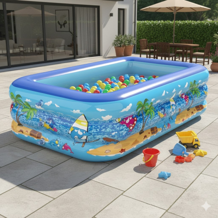 Piscină gonflabilă pentru copii, dreptunghiulară cu podea moale - dimensiune 290 x 172 x 55 cm [3]