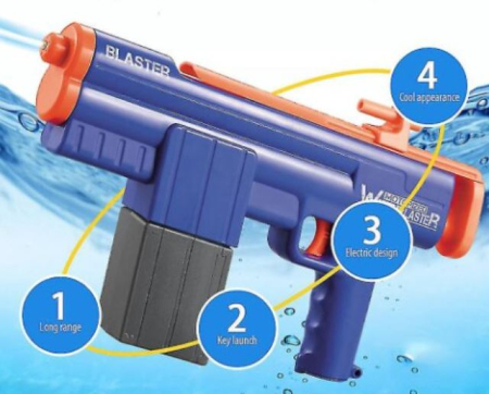 Pistol cu apă electric pentru copii cu jet automat și rezervor integrat - Albastru [2]