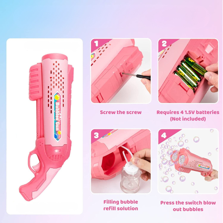 Pistol electric de făcut baloane de săpun cu doua tuburi ( roz ) [2]