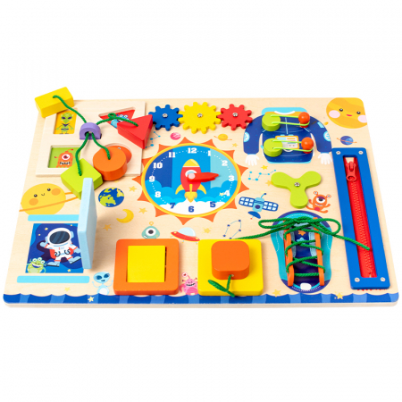Jucarii educative - Placă senzorială Montessori– Busy Board din lemn | ZukiToys.ro
