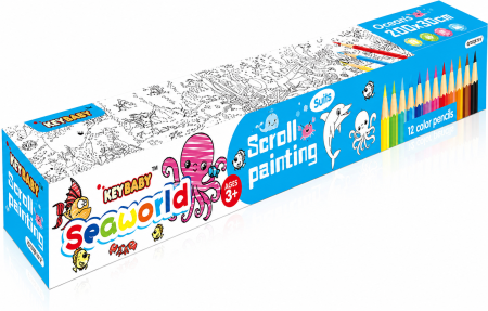 Jucarii Interactive & Sensoriale - Planșă de colorat cu animale marine – Rulou autoadeziv, 12 creioane colorate incluse
