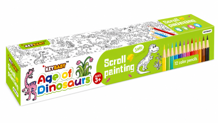 Jucarii Interactive & Sensoriale - Planșă de colorat cu dinozauri – Rulou autoadeziv, 12 creioane colorate incluse