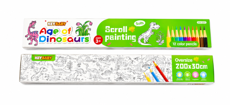 Planșă de colorat cu dinozauri – Rulou autoadeziv, 12 creioane colorate incluse [2]