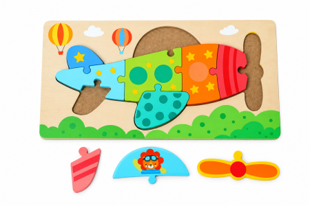 Puzzle 3D Avion cu Leu din Lemn, 10 Piese - 3 ani + [1]