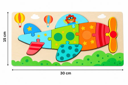 Puzzle 3D Avion cu Leu din Lemn, 10 Piese - 3 ani + [2]