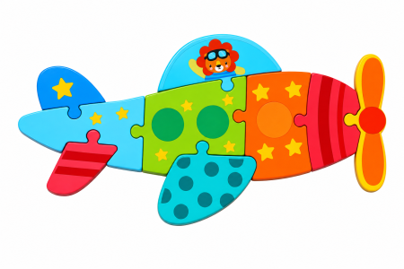 Toate Jucariile pentru Copii - Puzzle 3D Avion cu Leu din Lemn, 10 Piese - 3 ani +