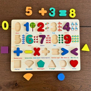Puzzle 3D din lemn cu cifre 0-9, operații și forme geometrice | ZukiToys.ro [1]