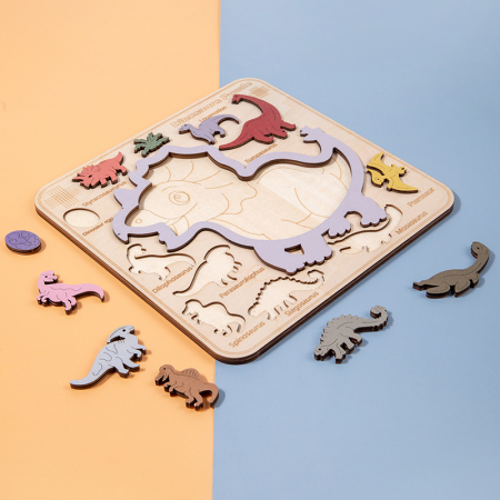 Puzzle 3D din lemn dinozauri – incastru cognitiv | ZukiToys.ro [1]