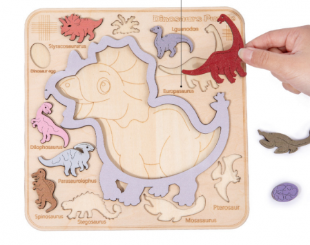 Puzzle 3D din lemn dinozauri – incastru cognitiv | ZukiToys.ro [2]