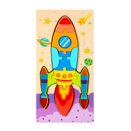 Toate Jucariile pentru Copii - Puzzle 3D Racheta din Lemn, 9 Piese - 3 ani +