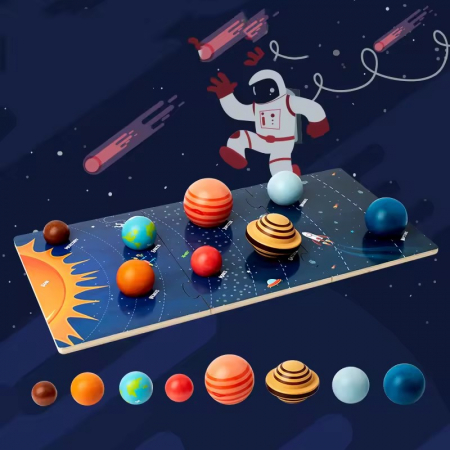 Puzzle 3D Sistemul Solar din lemn – planete educative pentru copii 3 ani+ [2]