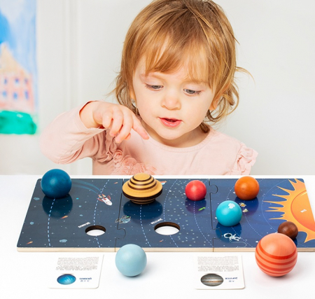 Puzzle 3D Sistemul Solar din lemn – planete educative pentru copii 3 ani+ [3]
