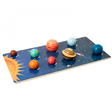 Puzzle lemn - Puzzle 3D Sistemul Solar din lemn – planete educative pentru copii 3 ani+