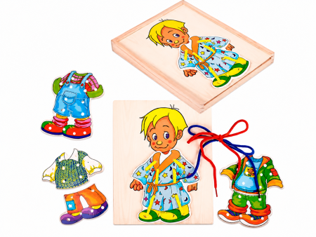 Puzzle de Îmbrăcat și Șnuruire – Băiețel cu Haine Interschimbabile [1]
