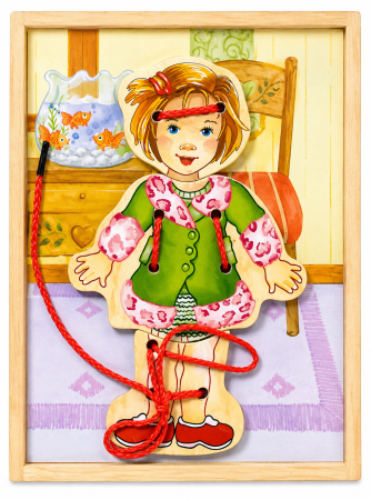 Jucarii Educative & Invatare - Puzzle de Îmbrăcat și Șnuruire – Fetiță Blondă cu Haine Interschimbabile