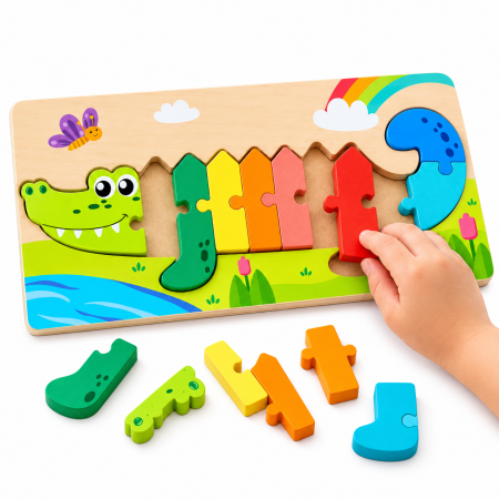 Puzzle din Lemn 3D cu Crocodil Curcubeu - 3 ani + [1]