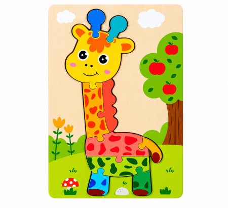 Toate Jucariile pentru Copii - Puzzle din Lemn 3D cu Piese Groase, Girafă - 3 ani +