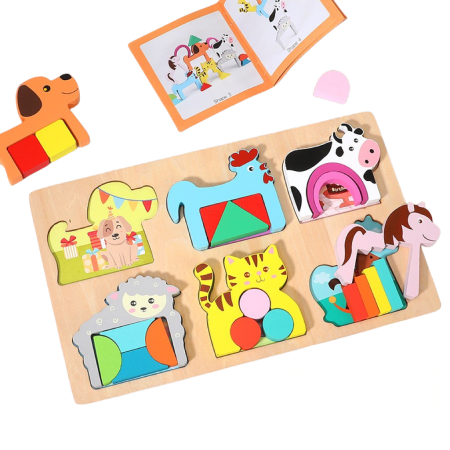 Toate Jucariile pentru Copii - Puzzle din lemn 3D – Ferma animalelor în straturi