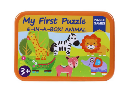 Jucarii Accesibile (sub 59 lei) - Puzzle din lemn – 6 animale multicolor pentru copii