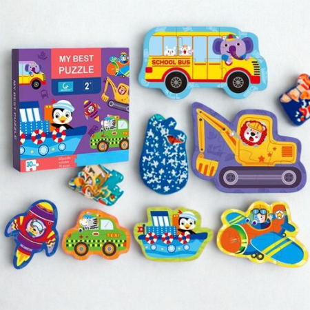 Invatare prin Joaca - Puzzle din lemn cu vehicule diferite – 30 piese